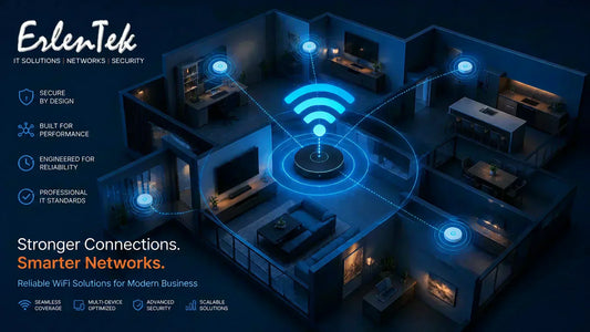 ErlenTek Graphic Showing How ErlenTek Enhances WiFi Signal for Homes and Businesses.